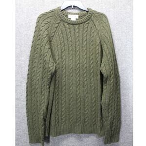 J.CREW Cable Knit Sweater Mens XL Green Thick Wool Coton Blend